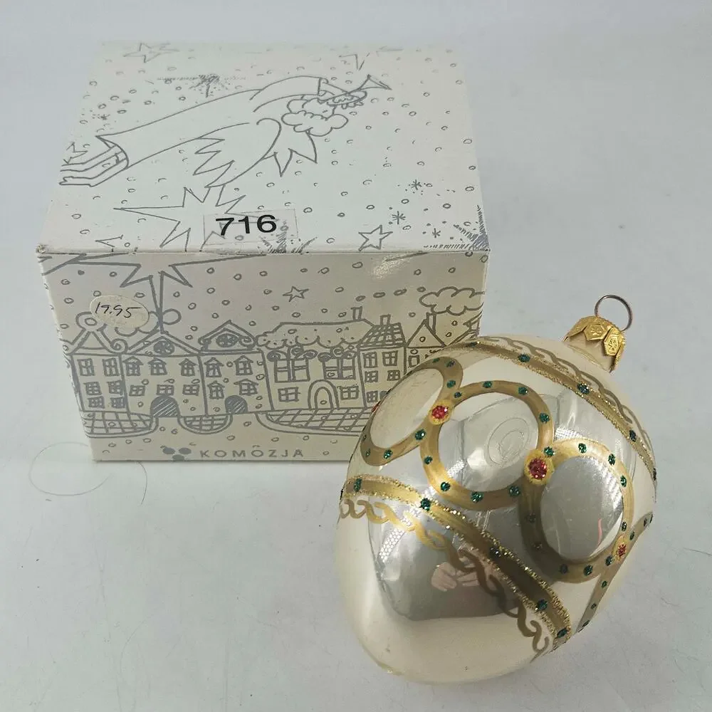 Vintage signed KOMOZJA Poland blown glass ornate egg Christmas Ornament